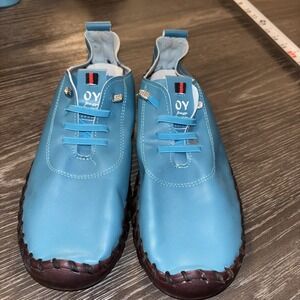 Women's 43 Leather Soft Bottom  Blue  Flat Loafers Non-Slip